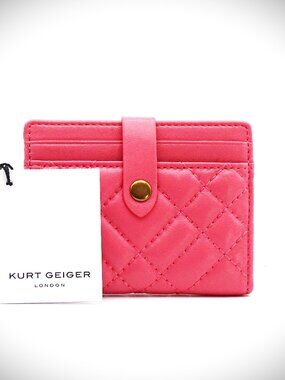 KURT GEIGER Brixton Quilted Pink Comb Genuine Leather Bifold Card Wallet